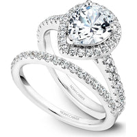 Pear Cut Diamond Engagement Ring with Halo and Pav&eacute; Band in White Gold by Noam Carver<em> - Choose Your Center Diamond: 1 to 5 Carats, Sustainable Lab-Grown or Natural Earth-Mined</em>