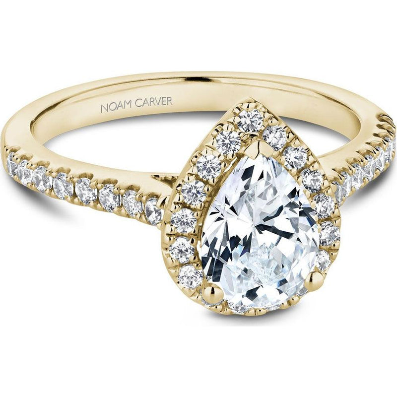 Pear Cut Diamond Engagement Ring with Halo and Pavé Band in Yellow Gold by Noam Carver<em> - Choose Your Center Diamond: 1 to 5 Carats, Sustainable Lab-Grown or Natural Earth-Mined</em>