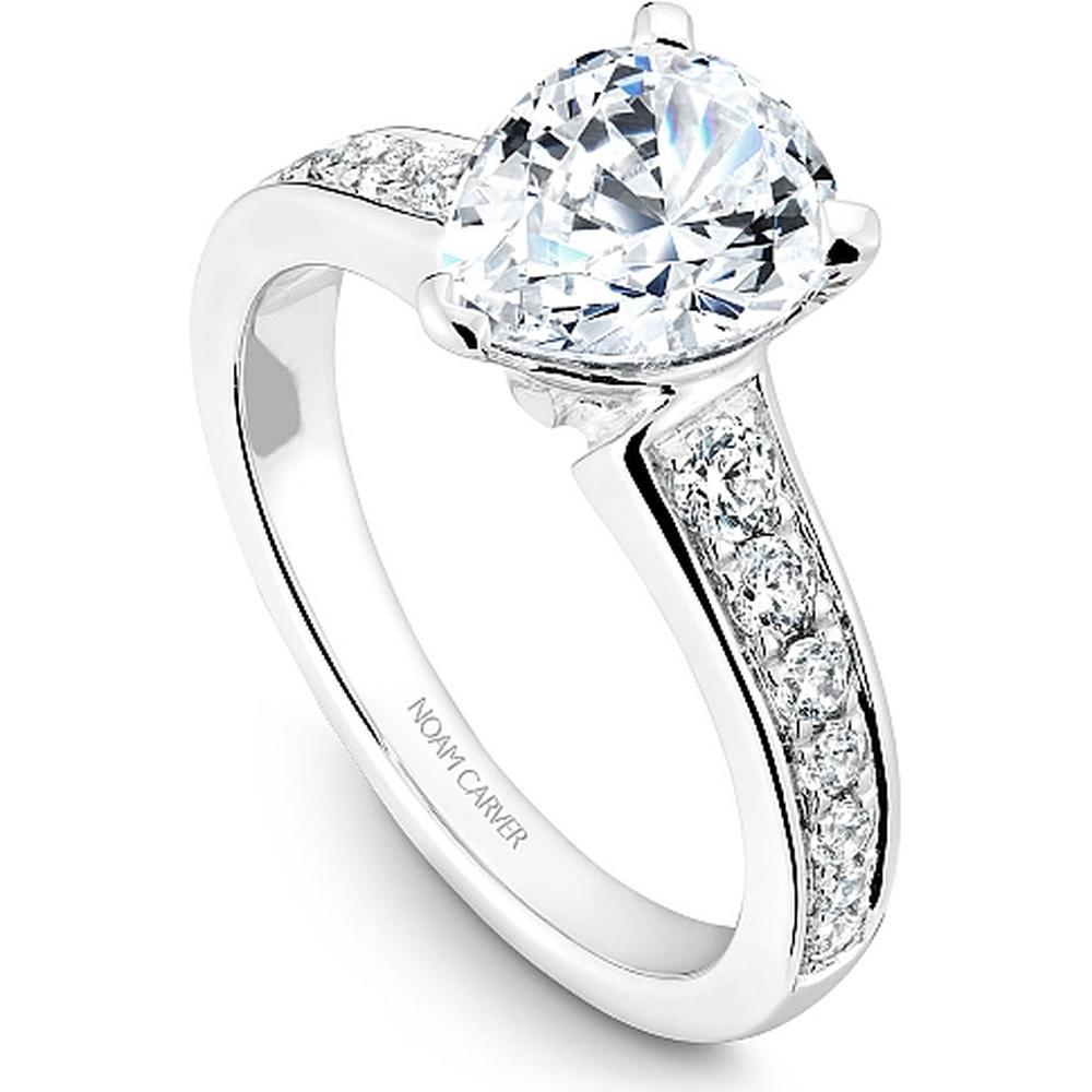 Pear Cut Diamond Engagement Ring with Three-Prong Setting and Pav&eacute; Band in White Gold by Noam Carver<em> - Choose Your Center Diamond: 1 to 5 Carats, Sustainable Lab-Grown or Natural Earth-Mined</em>