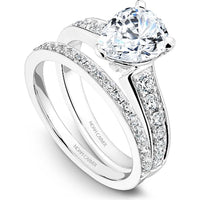Pear Cut Diamond Engagement Ring with Three-Prong Setting and Pav&eacute; Band in White Gold by Noam Carver<em> - Choose Your Center Diamond: 1 to 5 Carats, Sustainable Lab-Grown or Natural Earth-Mined</em>