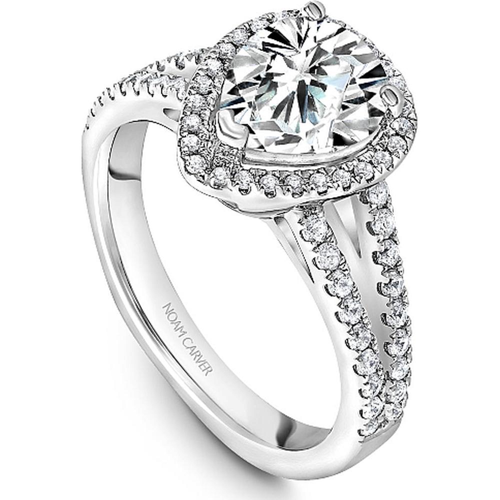 Pear Cut Diamond Halo Engagement Ring with Split Pav&eacute; Band in White Gold by Noam Carver<em> - Choose Your Center Diamond: 1 to 5 Carats, Sustainable Lab-Grown or Natural Earth-Mined</em>