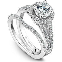 Pear Cut Diamond Halo Engagement Ring with Split Pav&eacute; Band in White Gold by Noam Carver<em> - Choose Your Center Diamond: 1 to 5 Carats, Sustainable Lab-Grown or Natural Earth-Mined</em>