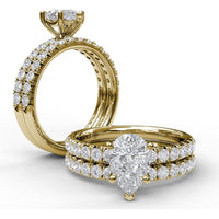 Pear Cut Engagement Ring Setting with Five-Prong and Pavé Diamond Band by Fana - 0.45 Carat Total Diamond Weight