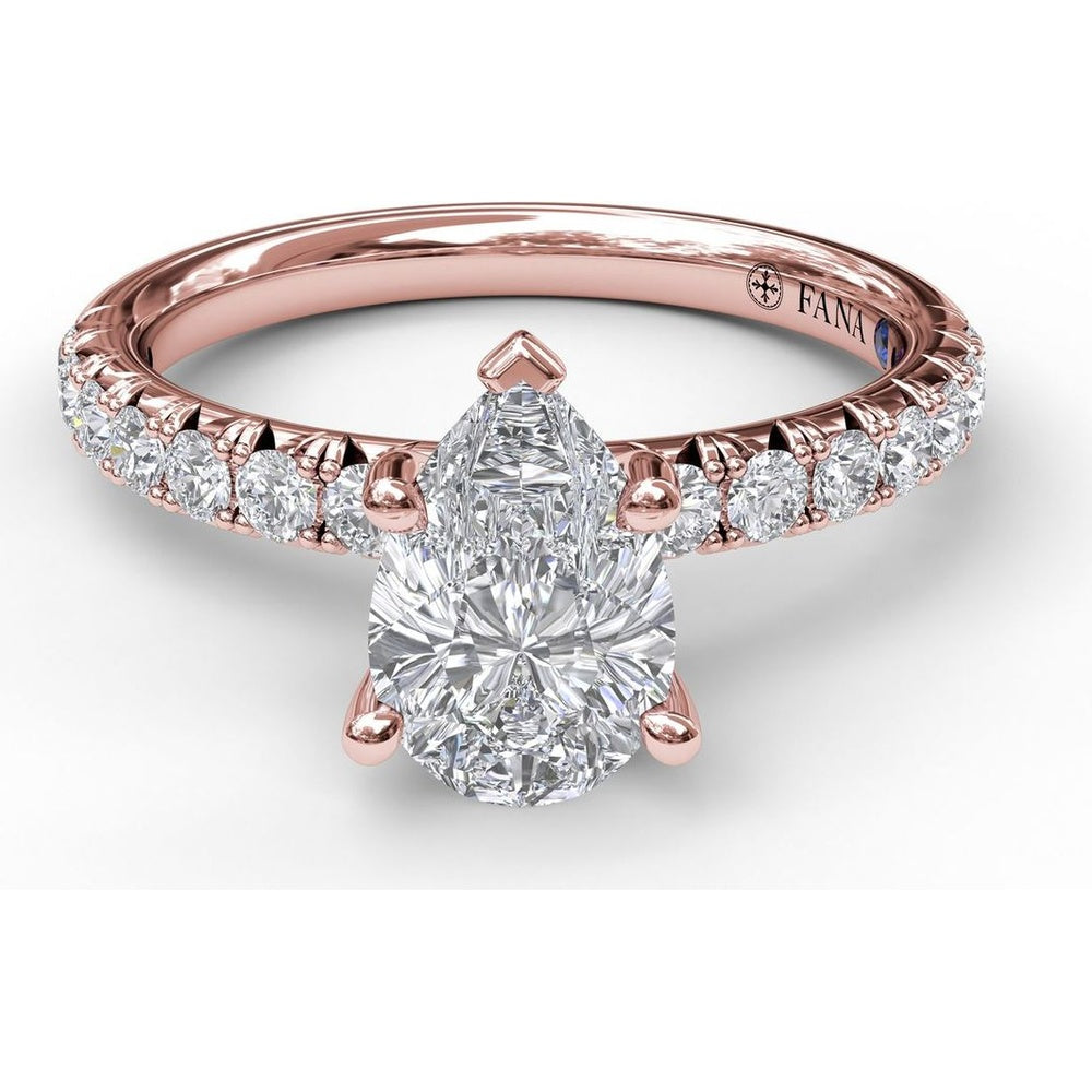 Pear Cut Engagement Ring Setting with Five-Prong and Pavé Diamond Band by Fana - 0.45 Carat Total Diamond Weight