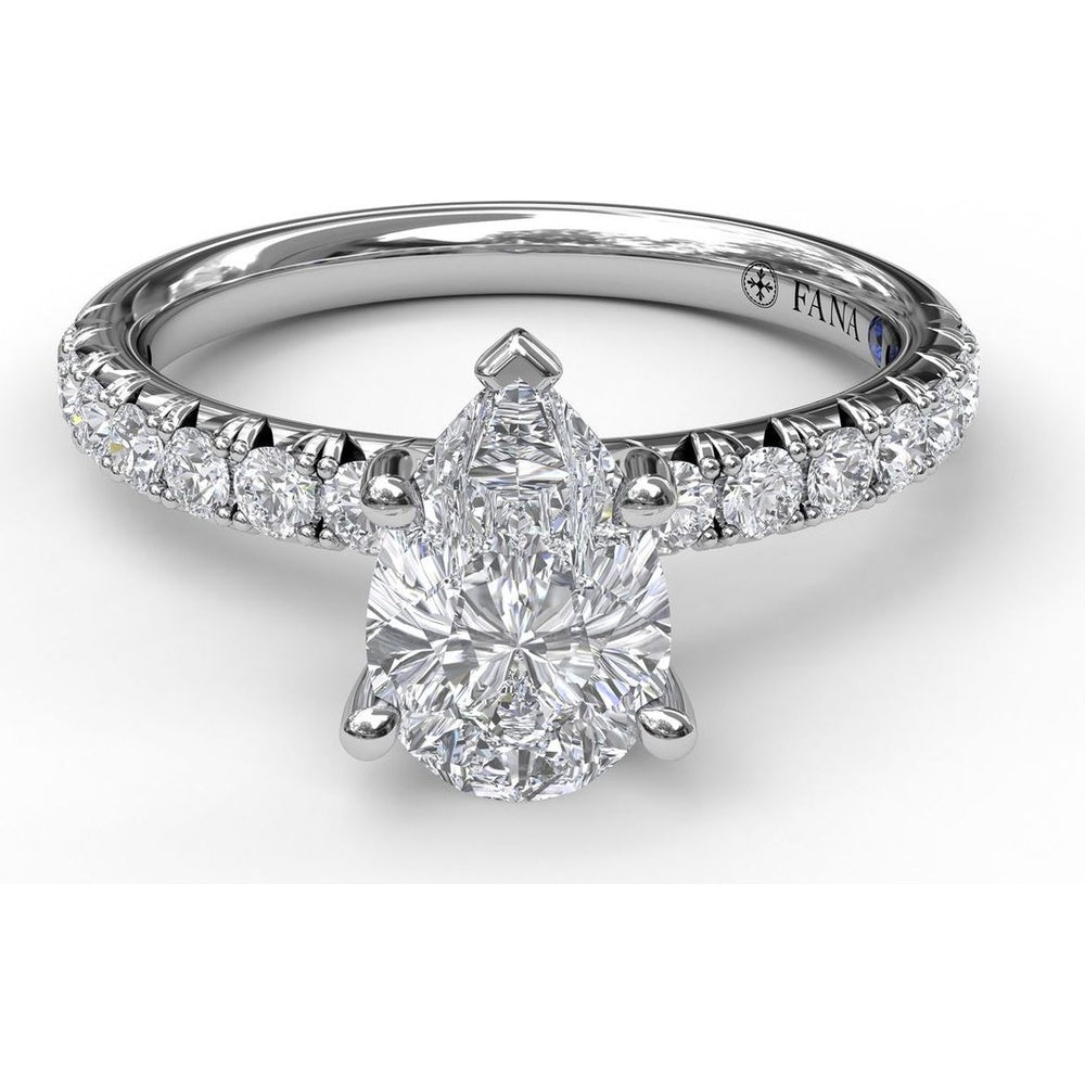 Pear Cut Engagement Ring Setting with Five-Prong and Pavé Diamond Band by Fana - 0.45 Carat Total Diamond Weight