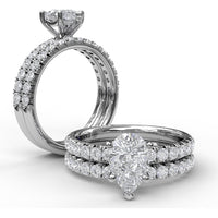 Pear Cut Engagement Ring Setting with Five-Prong and Pavé Diamond Band by Fana - 0.45 Carat Total Diamond Weight
