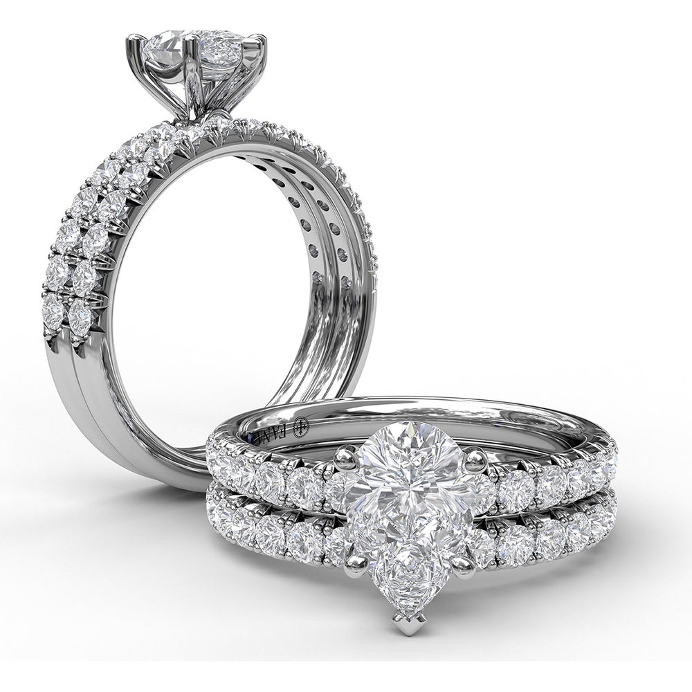 Pear Cut Engagement Ring Setting with Five-Prong and Pavé Diamond Band by Fana - 0.45 Carat Total Diamond Weight