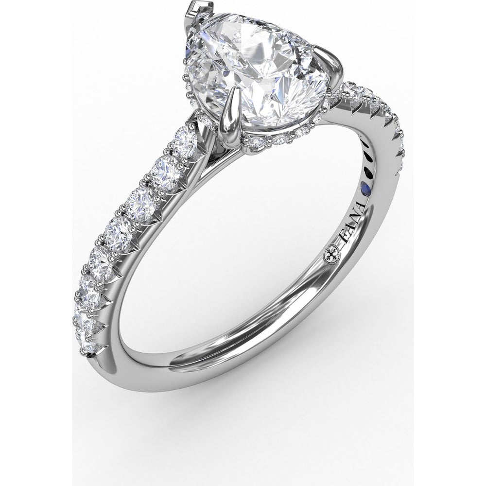 Pear Cut Engagement Ring Setting with Pavé Diamond Shank and Hidden Halo by Fana - 0.39 Carat Total Diamond Weight