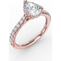 Pear Cut Engagement Ring Setting with Pavé Diamond Shank and Hidden Halo by Fana - 0.39 Carat Total Diamond Weight