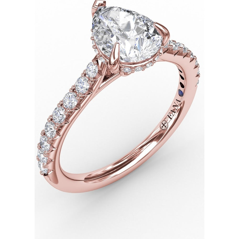 Pear Cut Engagement Ring Setting with Pavé Diamond Shank and Hidden Halo by Fana - 0.39 Carat Total Diamond Weight