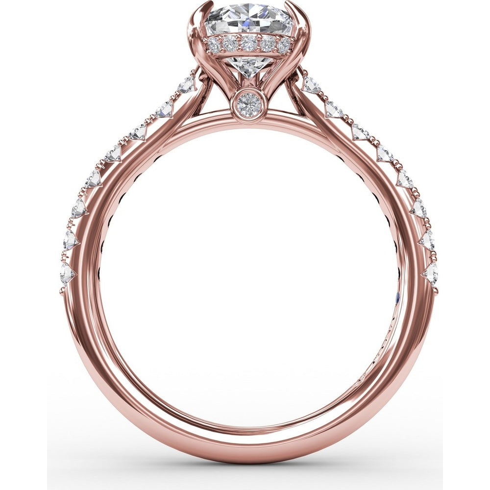 Pear Cut Engagement Ring Setting with Pavé Diamond Shank and Hidden Halo by Fana - 0.39 Carat Total Diamond Weight