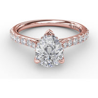 Pear Cut Engagement Ring Setting with Pavé Diamond Shank and Hidden Halo by Fana - 0.39 Carat Total Diamond Weight