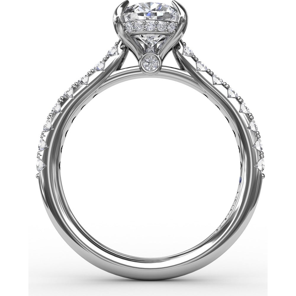 Pear Cut Engagement Ring Setting with Pavé Diamond Shank and Hidden Halo by Fana - 0.39 Carat Total Diamond Weight