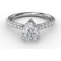 Pear Cut Engagement Ring Setting with Pavé Diamond Shank and Hidden Halo by Fana - 0.39 Carat Total Diamond Weight