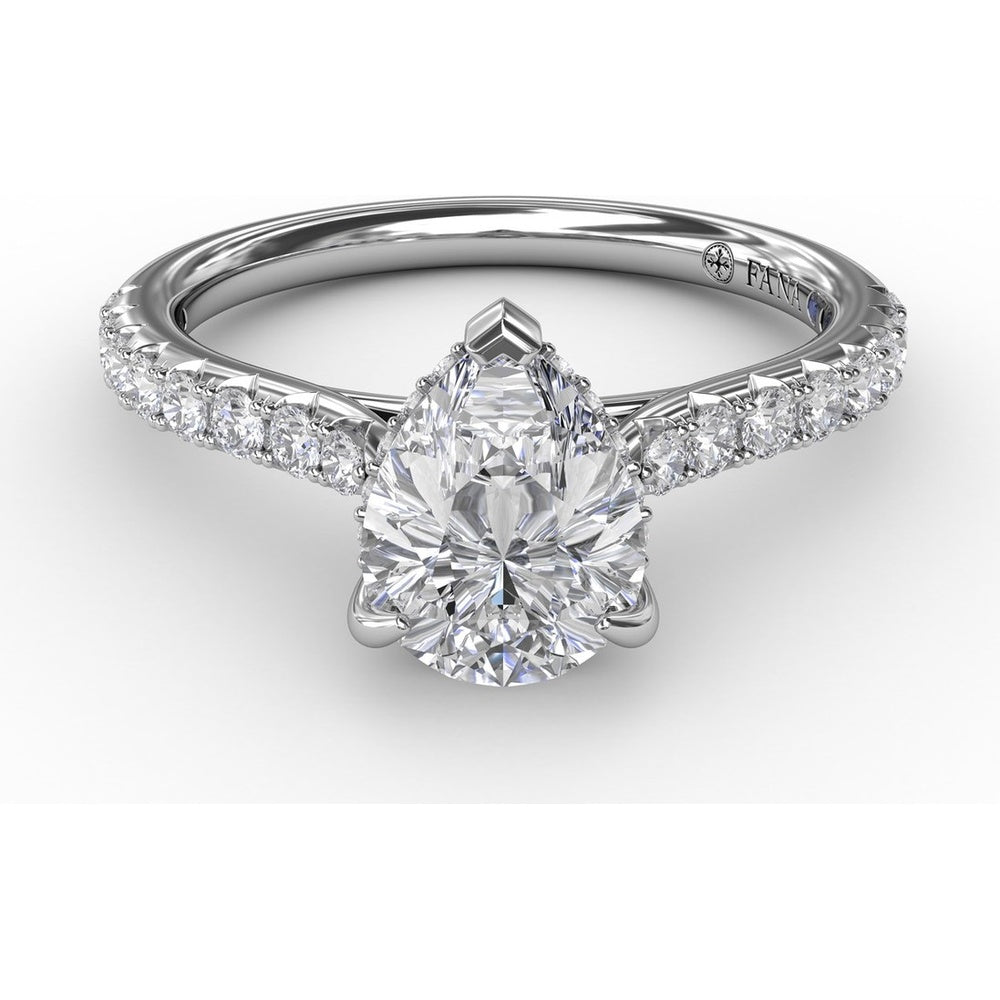 Pear Cut Engagement Ring Setting with Pavé Diamond Shank and Hidden Halo by Fana - 0.39 Carat Total Diamond Weight