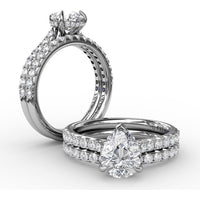 Pear Cut Engagement Ring Setting with Pavé Diamond Shank and Hidden Halo by Fana - 0.39 Carat Total Diamond Weight