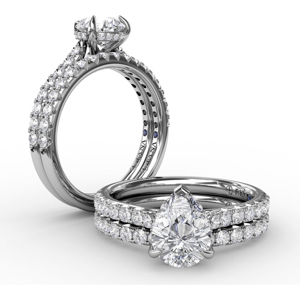Pear Cut Engagement Ring Setting with Pavé Diamond Shank and Hidden Halo by Fana - 0.39 Carat Total Diamond Weight