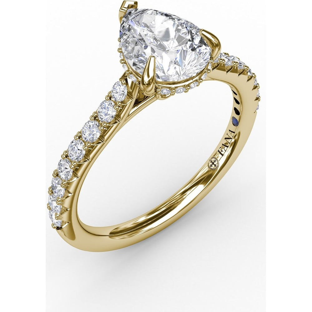 Pear Cut Engagement Ring Setting with Pavé Diamond Shank and Hidden Halo by Fana - 0.39 Carat Total Diamond Weight