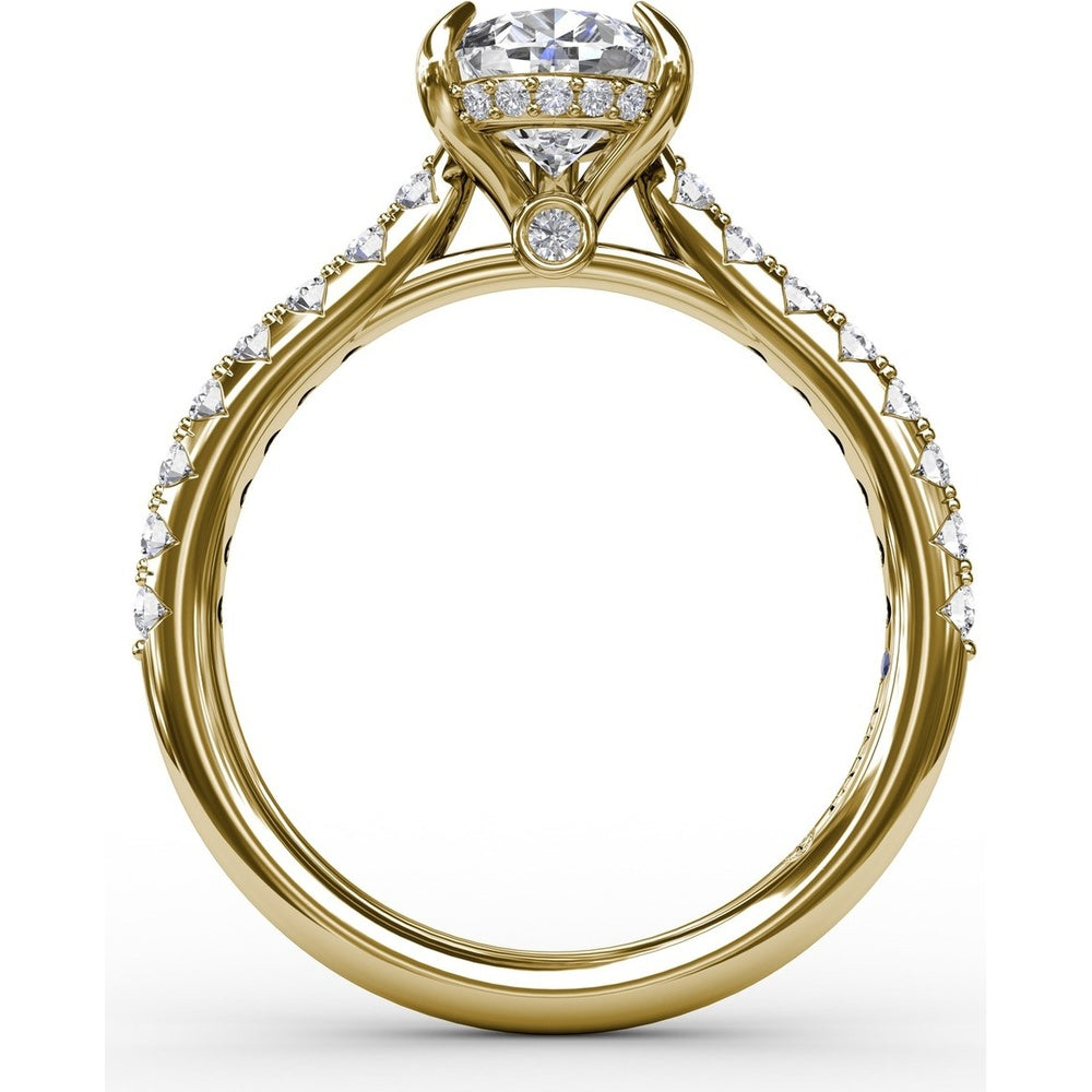 Pear Cut Engagement Ring Setting with Pavé Diamond Shank and Hidden Halo by Fana - 0.39 Carat Total Diamond Weight