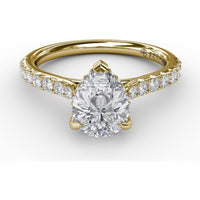 Pear Cut Engagement Ring Setting with Pavé Diamond Shank and Hidden Halo by Fana - 0.39 Carat Total Diamond Weight