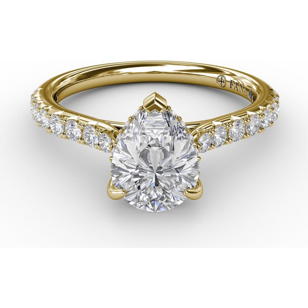 Pear Cut Engagement Ring Setting with Pavé Diamond Shank and Hidden Halo by Fana - 0.39 Carat Total Diamond Weight