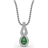 Pear Emerald Pendant with Diamond Halo and Openwork Bail by Fana - 0.56 Carat Total Gemstone Weight