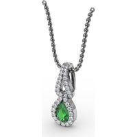 Pear Emerald Pendant with Diamond Halo and Openwork Bail by Fana - 0.56 Carat Total Gemstone Weight