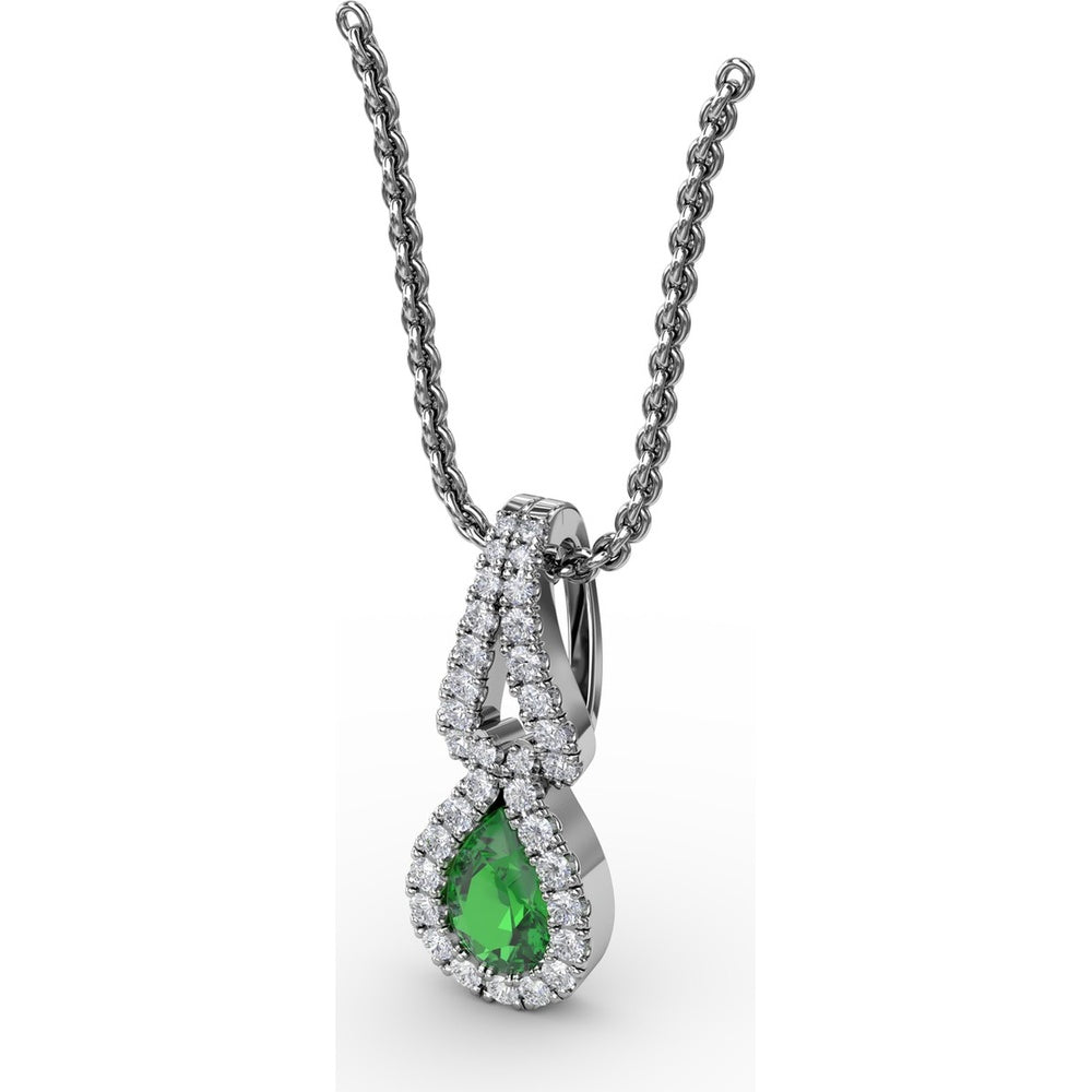 Pear Emerald Pendant with Diamond Halo and Openwork Bail by Fana - 0.56 Carat Total Gemstone Weight
