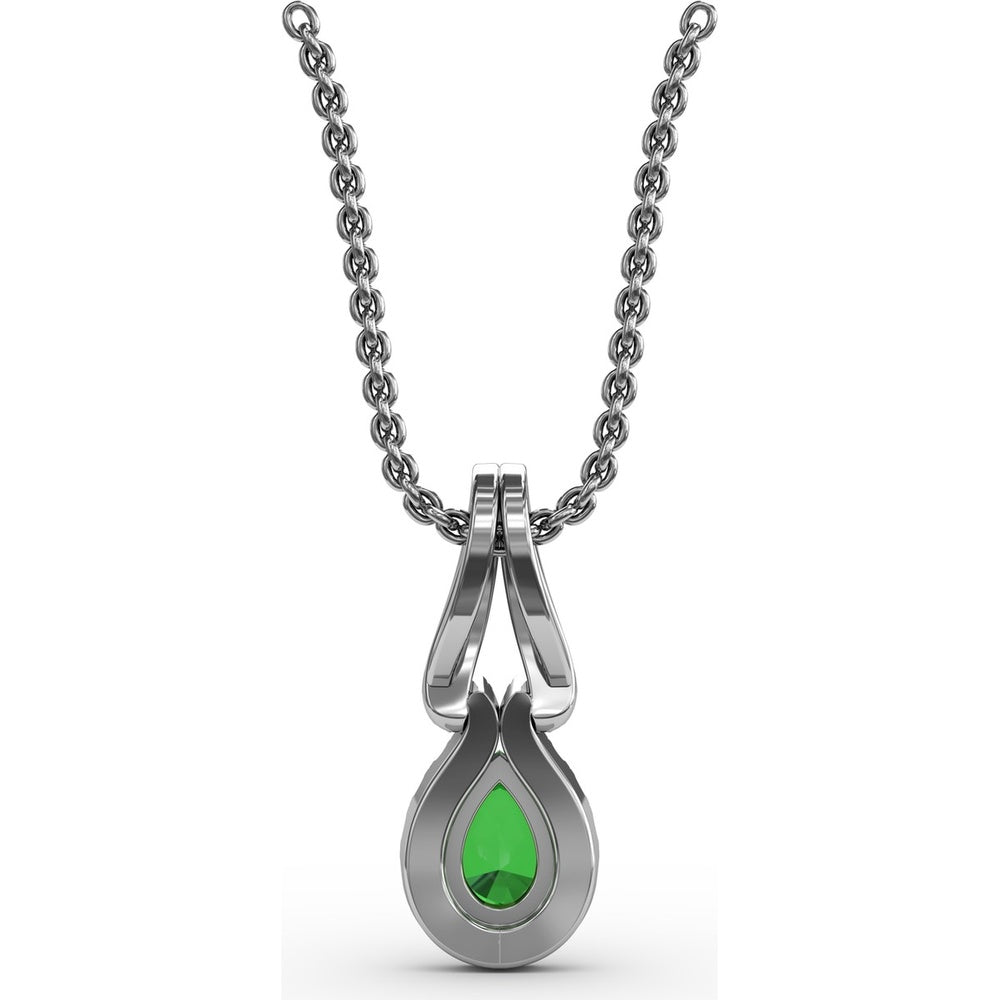 Pear Emerald Pendant with Diamond Halo and Openwork Bail by Fana - 0.56 Carat Total Gemstone Weight