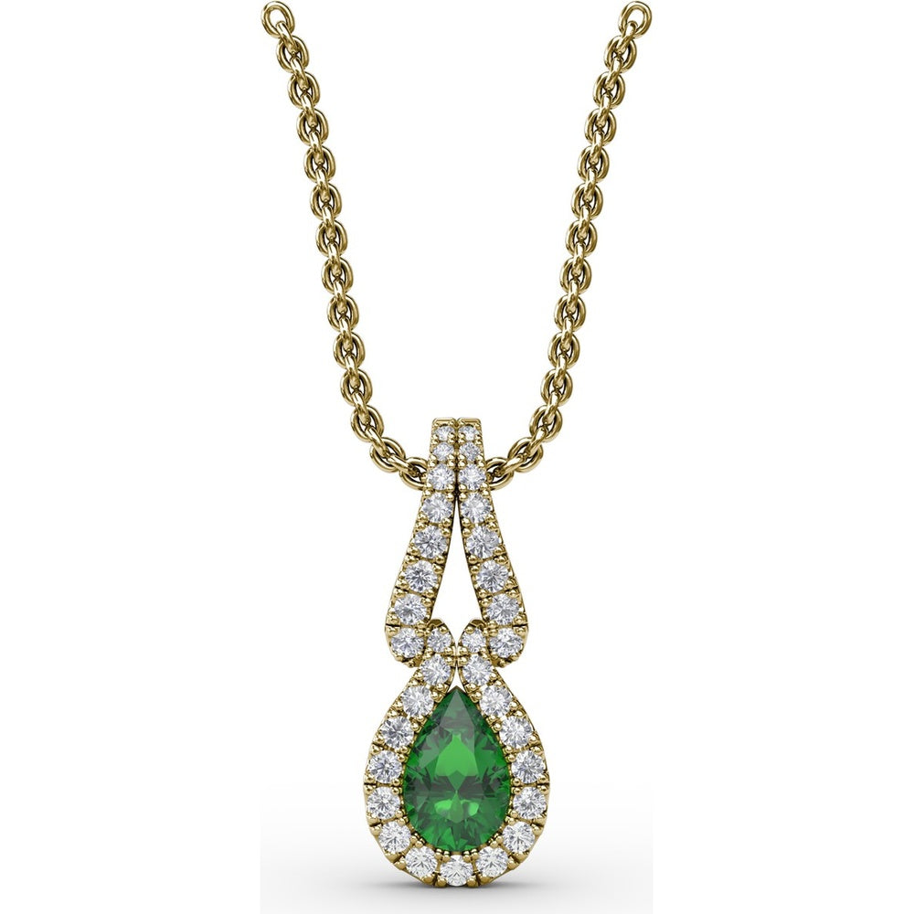 Pear Emerald Pendant with Diamond Halo and Openwork Bail by Fana - 0.56 Carat Total Gemstone Weight