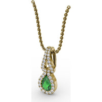 Pear Emerald Pendant with Diamond Halo and Openwork Bail by Fana - 0.56 Carat Total Gemstone Weight
