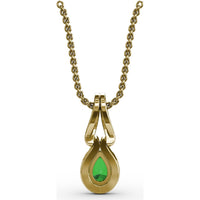 Pear Emerald Pendant with Diamond Halo and Openwork Bail by Fana - 0.56 Carat Total Gemstone Weight