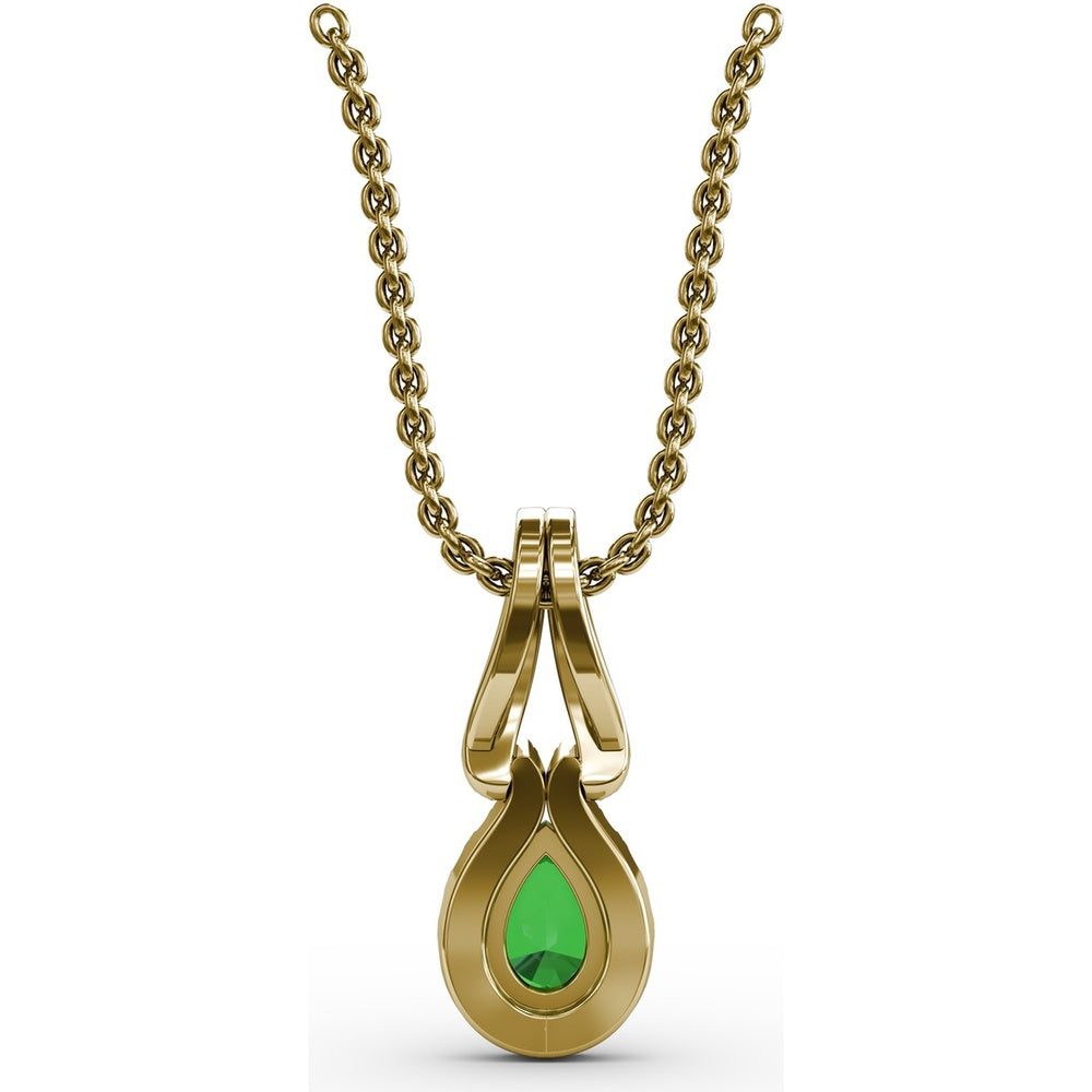 Pear Emerald Pendant with Diamond Halo and Openwork Bail by Fana - 0.56 Carat Total Gemstone Weight