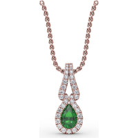Pear Emerald Pendant with Diamond Halo and Openwork Bail by Fana - 0.56 Carat Total Gemstone Weight