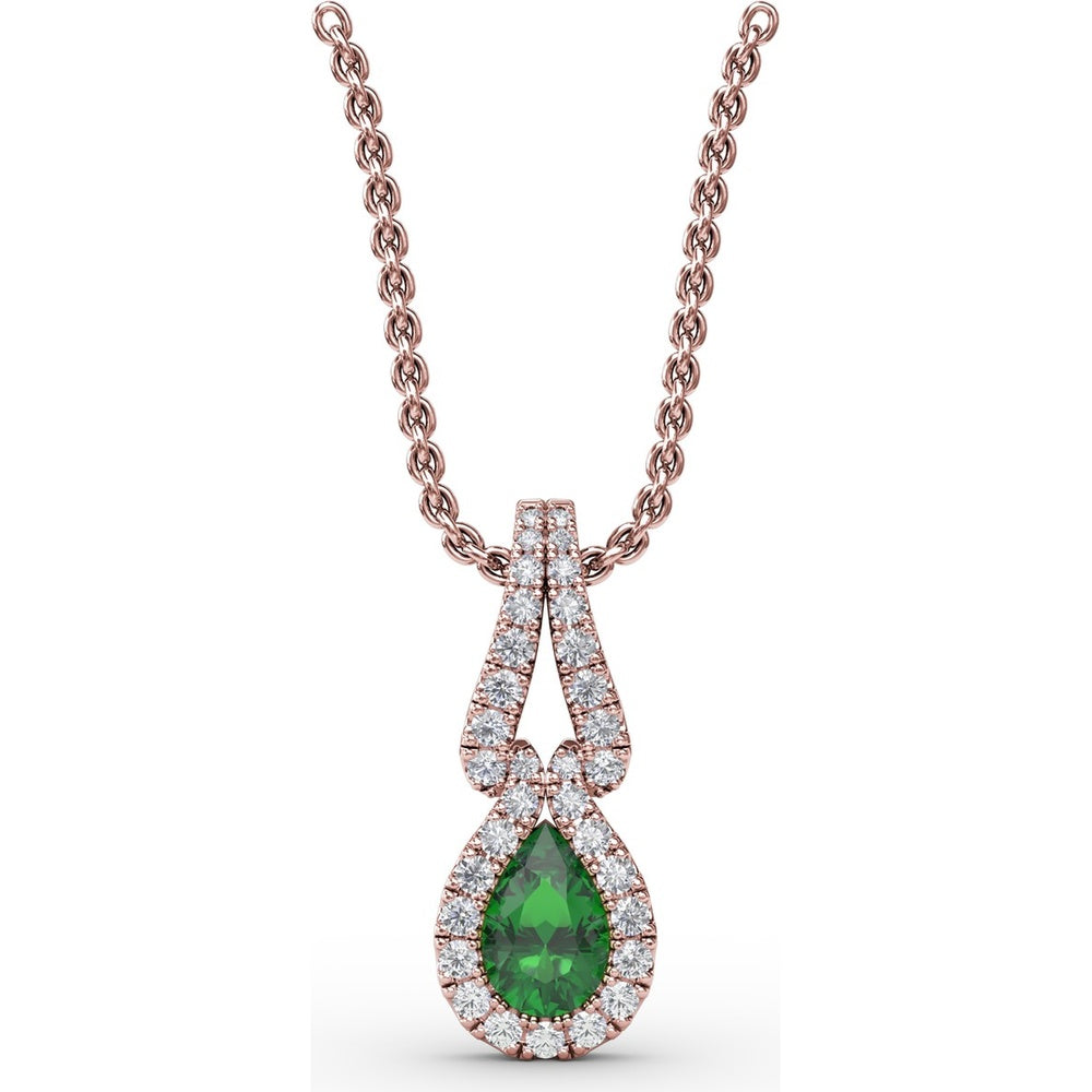 Pear Emerald Pendant with Diamond Halo and Openwork Bail by Fana - 0.56 Carat Total Gemstone Weight