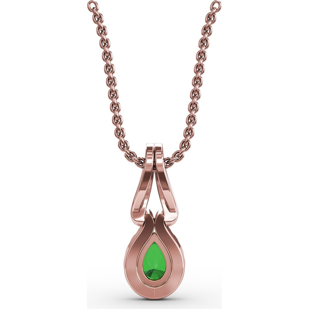 Pear Emerald Pendant with Diamond Halo and Openwork Bail by Fana - 0.56 Carat Total Gemstone Weight