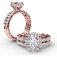 Pear Halo Engagement Ring Setting with Pavé Diamond Band and Hidden Halo by Fana - 0.58 Carat Total Diamond Weight