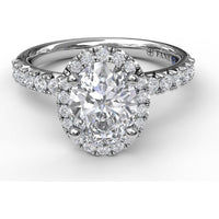 Pear Halo Engagement Ring Setting with Pavé Diamond Band and Hidden Halo by Fana - 0.58 Carat Total Diamond Weight
