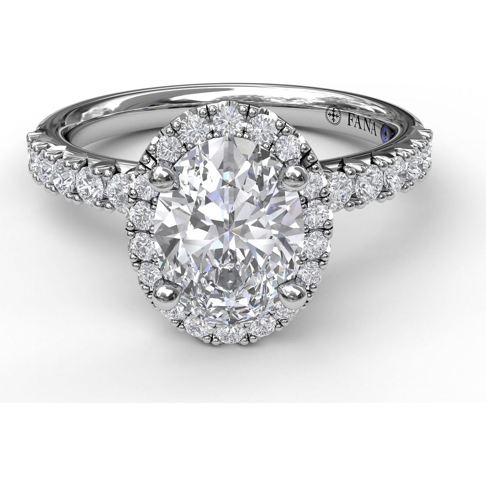 Pear Halo Engagement Ring Setting with Pavé Diamond Band and Hidden Halo by Fana - 0.58 Carat Total Diamond Weight