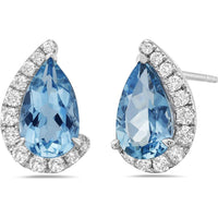 Pear Shape Aquamarine and Diamond Cradle Earrings in 18K White Gold by Charles Krypell