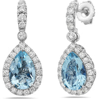 Pear Shape Aquamarine, Diamond and Blue Sapphire Drop Earrings in 18K White Gold by Charles Krypell