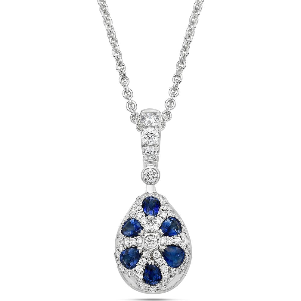 Pear Shape Aquamarine, Diamond and Blue Sapphire Pendant Necklace in 18K White Gold by Charles Krypell