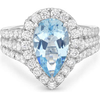 Pear Shape Aquamarine, Diamond and Blue Sapphire Triple Row Split Shank Ring in 18K White Gold by Charles Krypell