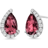 Pear Shape Garnet and Diamond Cradle Earrings in 18K White Gold by Charles Krypell