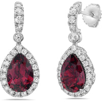 Pear Shape Garnet, Diamond and Pink Sapphire Drop Earrings in 18K White Gold by Charles Krypell