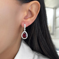 Pear Shape Garnet, Diamond and Pink Sapphire Drop Earrings in 18K White Gold by Charles Krypell