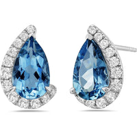 Pear Shape London Blue Topaz and Diamond Cradle Earrings in 18K White Gold by Charles Krypell