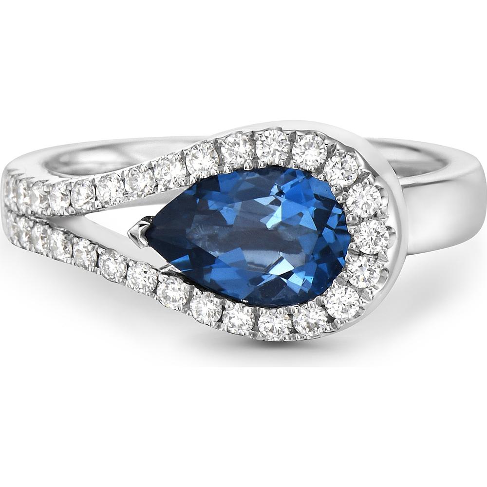 Pear Shape London Blue Topaz and Diamond Lasso Ring in 18K White Gold by Charles Krypell