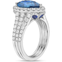 Pear Shape London Blue Topaz, Diamond and Blue Sapphire and Triple Row Split Shank Ring in 18K White Gold by Charles Krypell