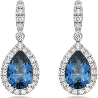 Pear Shape London Blue Topaz, Diamond and Blue Sapphire Drop Earrings in 18K White Gold by Charles Krypell